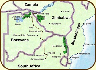 Johannesburg to Victoria Falls map