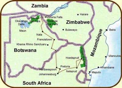Kruger and Vic Falls map
